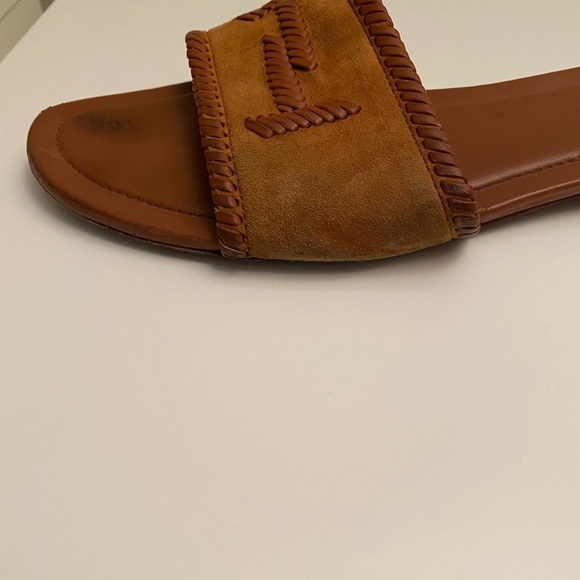 Tod’s leather-trimmed whipstitched suede slides size 38.5 - Picture 8 of 11